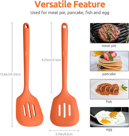 600ºF Heat Resistant Slotted Turner: U-Taste 13.6in Silicone Kitchen Spatula Flipper, 3.74in Wide Food Grade Flexible Thin Rubber Cooking Utensil for Egg, Pancake, Cookie in Nonstick Cookware (Red)