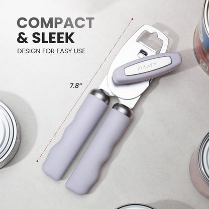 Zulay Kitchen Heavy Duty Stainless Steel Can Opener Manual with Bottle Opener - Rust Proof Manual Can Opener With Turn Knob & Comfy Soft Grip Handles - Black