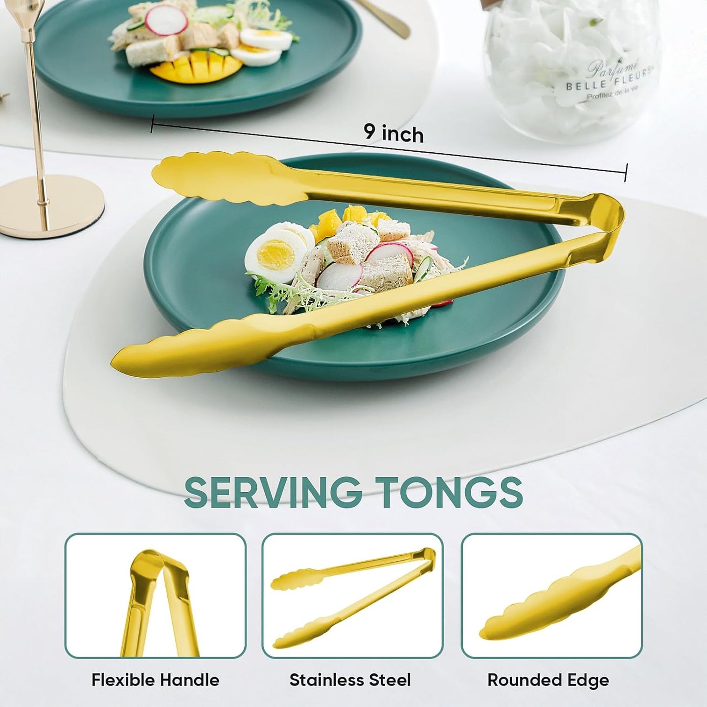 12 Pieces Buffet Tongs 7'' Serving Tongs Heavy Duty Stainless steel Kitchen and BBQ Utility Tong (Silver, 7inch)