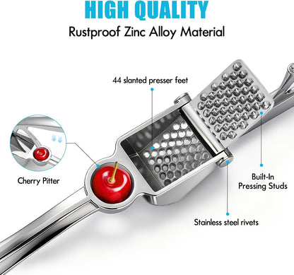 Garlic Press, Premium Metal Garlic Mincer Tool, Heavy Duty Garlic Crusher with Ergonomic Handle, Rust Proof & Dishwasher Safe, Easy to Squeeze and Clean -Silver