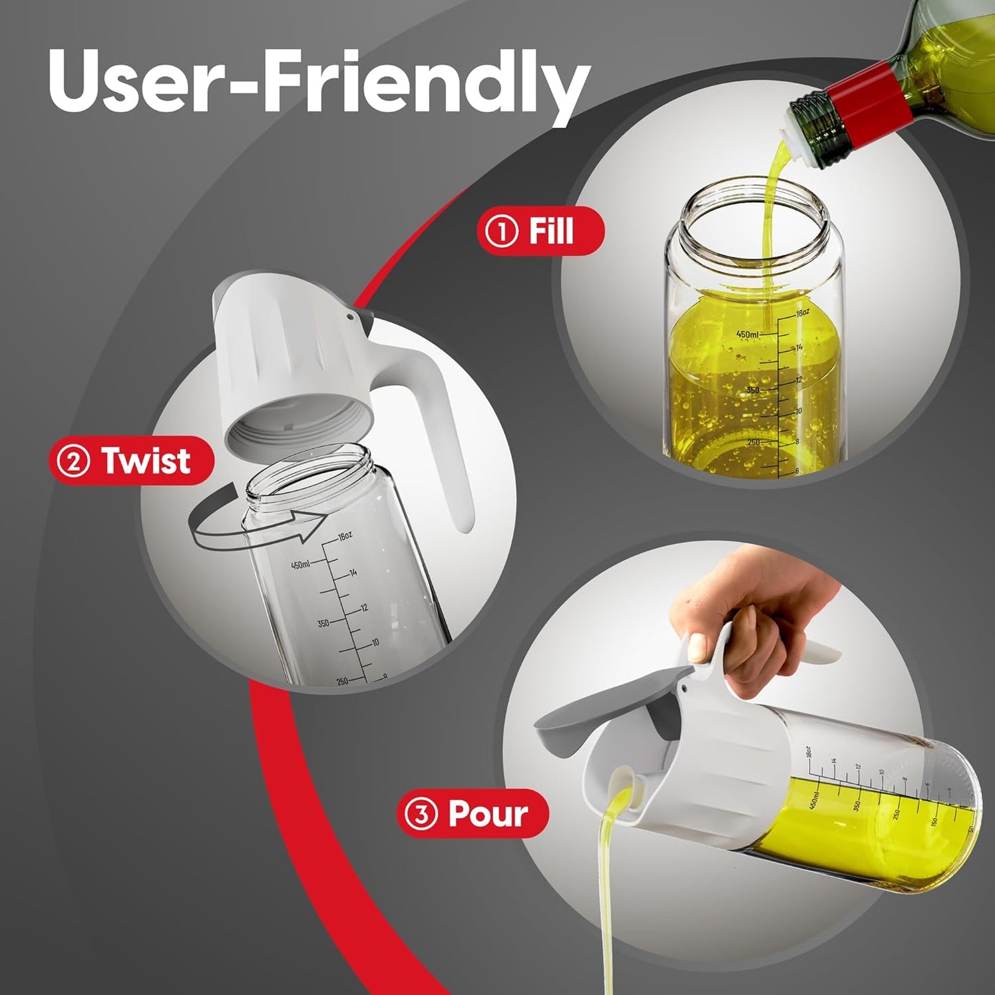 DWËLLZA KITCHEN Olive Oil Dispenser Bottle For Kitchen Set 6 oz Sprayer For Cooking and Glass 17 Oz. Cooking Pour Dispenser With Measurements for Cooking, Airfryer, Salad & BBQ