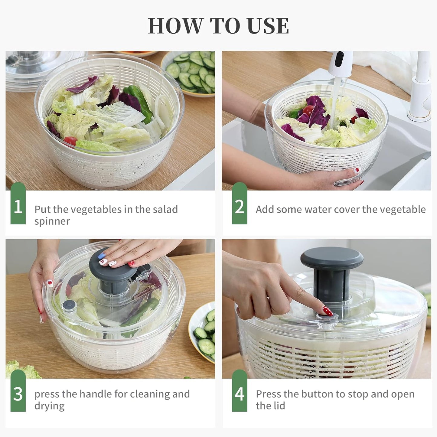 Salad Spinner Large, Fruit Washing Bowl with Strainer, Quick and Easy Use Lettuce Spinner, Fruits and Vegetables Washer, Lettuce Salad Dryer, Kitchen Essentials (6L/6.34Qt)