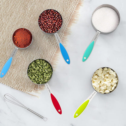 Measuring Cups and Measuring Spoons Set, Wildone Stainless Steel 8 Measuring Cups, 10 Measuring Spoons, 1 Leveler 1 Whisk & 5 Mini Spoons, for Dry and Liquid Ingredient - 25 Piece Multicolor