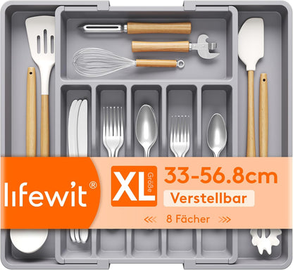 Lifewit Silverware Drawer Organizer, Expandable Utensil Tray for Kitchen, BPA Free Flatware and Cutlery Holder, Adjustable Plastic Storage for Spoons Forks Knives, 11-18 x 14", Black