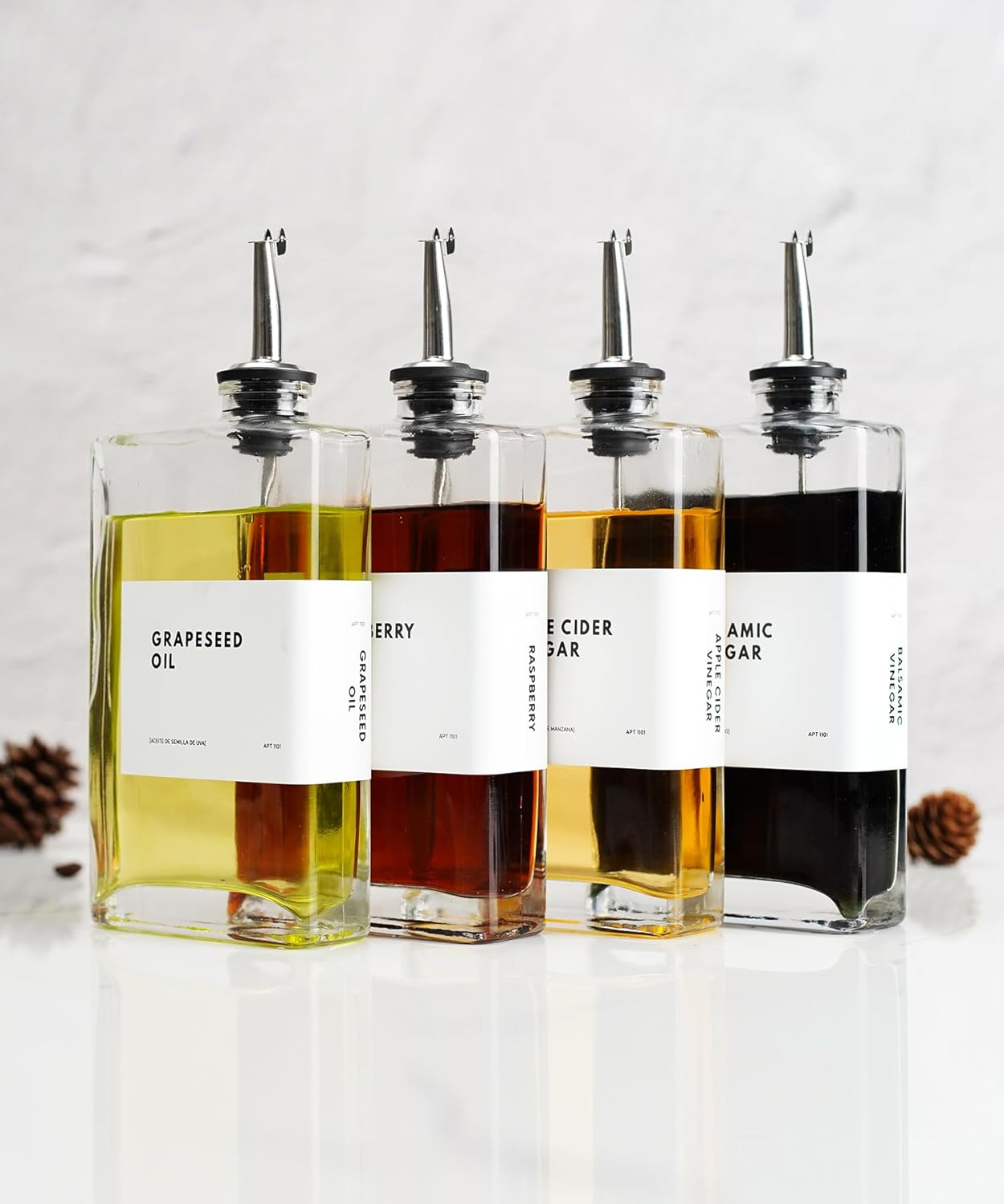 APT 1101 Olive Oil Dispenser for Kitchen, Cooking Oil and Vinegar Dispenser Set, Olive Oil Bottle, Soy sauce dispenser, coffee syrup bottles with stainless steel pourers - 2 pcs, Gold