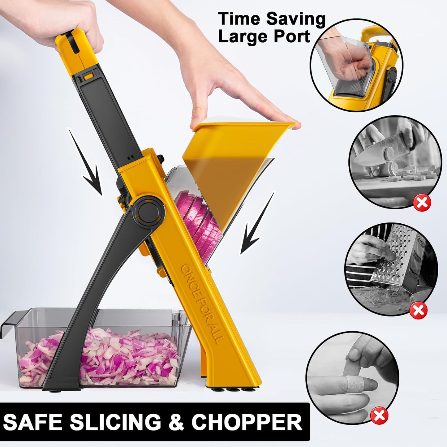 QYKIC Upgrade Safe Mandoline Slicer for Kitchen, Vegetable Chopper and Slicer, Potato Slicer Thickness Adjuster, French Fry Cutter, Veggie Onion Dicer Faster Kitchen Mandolin for Meal Prep