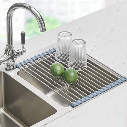 Seropy Roll Up Dish Drying Rack Over The Sink for Kitchen Sink Drying Rack Folding Dish Drainer Mat Rolling Dish Rack Sink Rack Stainless Steel Kitchen Dry Rack Black 17.5x15.7 Inch