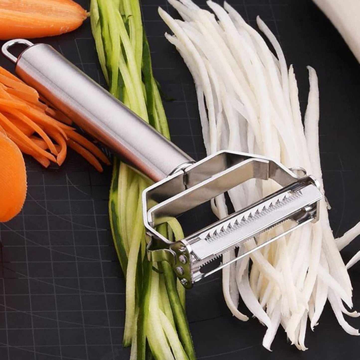 Ultra Sharp Vegetable Peeler，Stainless Steel 2 in 1 Julienne Vegetable Peeler With Brush Perfect for Carrot Potato Cucumber Gadget Vegetable Fruit (Silver)