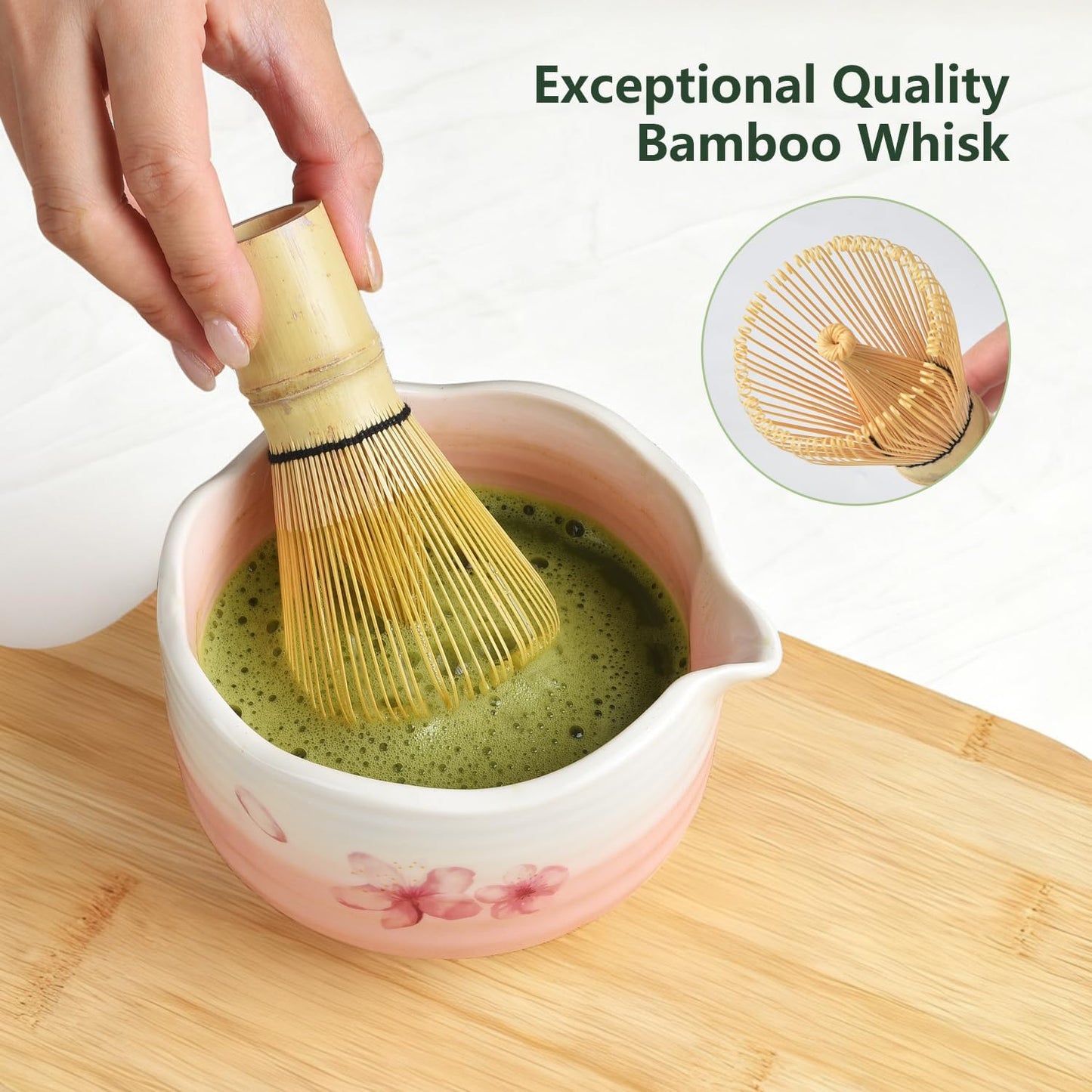 7PCS Matcha Whisk Set, Sakura Cherry Bloosm Matcha Kit Gift for Women Birthdays Mom Girls Kids and Matcha Tea Lover, with Bamboo Whisk, Holder, Bowl, Scoop, Sifter, Towel, and Elegant box
