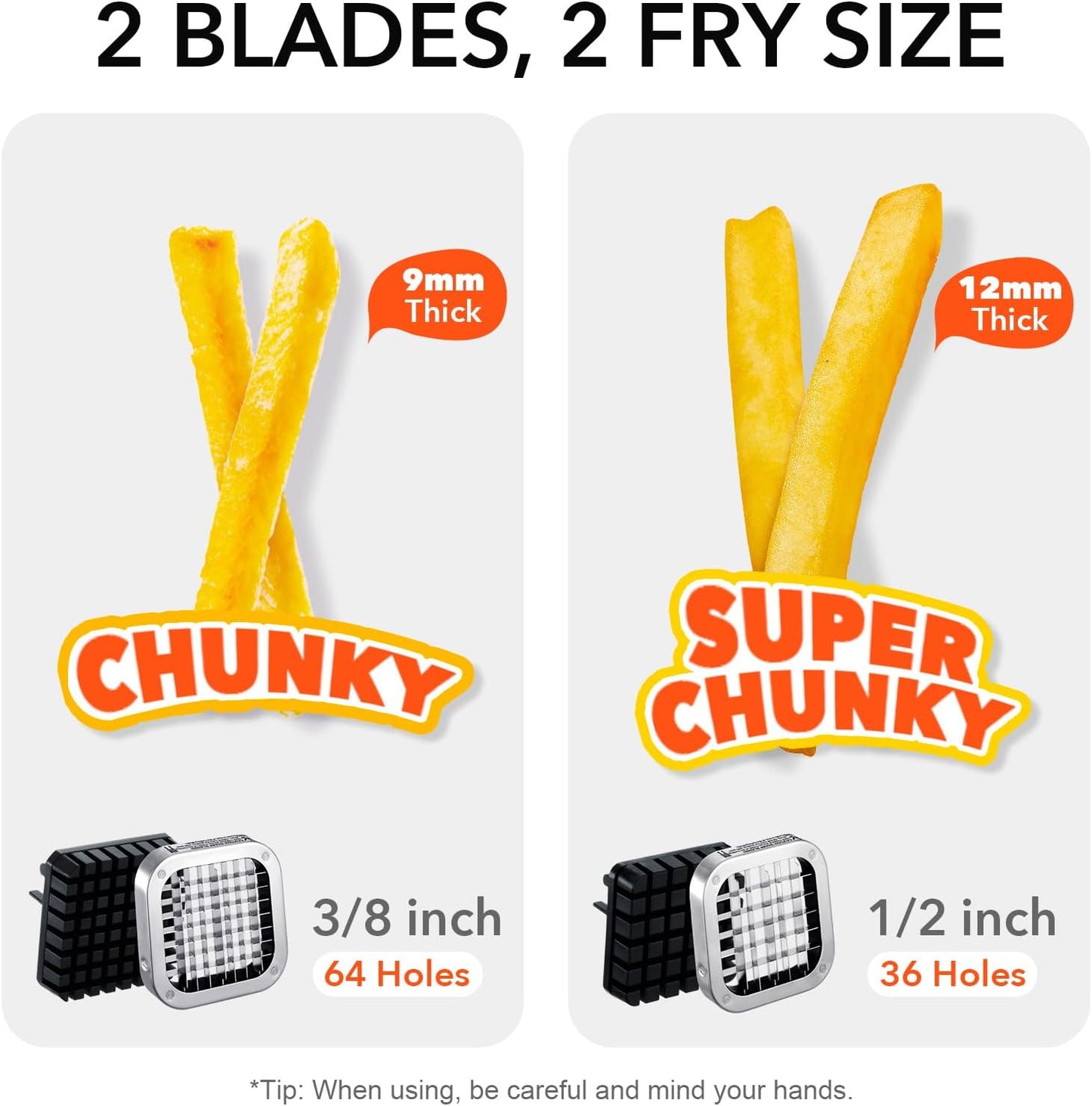 French Fry Cutter, Stainless Steel Potato Cutter with 1/2 Inch, 3/8 Inch and 1/4 Inch Blades (Manual Cutter, 1/2 '' & 3/8 '' & 1/4 '' Blade)