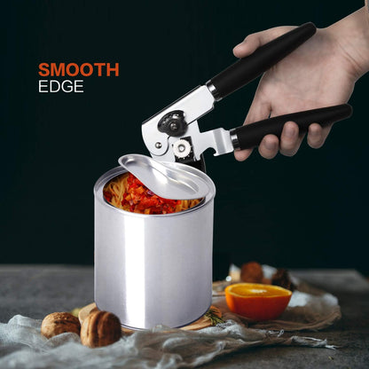 Can Opener Stainless Steel Manual Can Opener Easy Turn Knob Sharp Cutting Wheel Good Grips with Built-in Bottle Opener