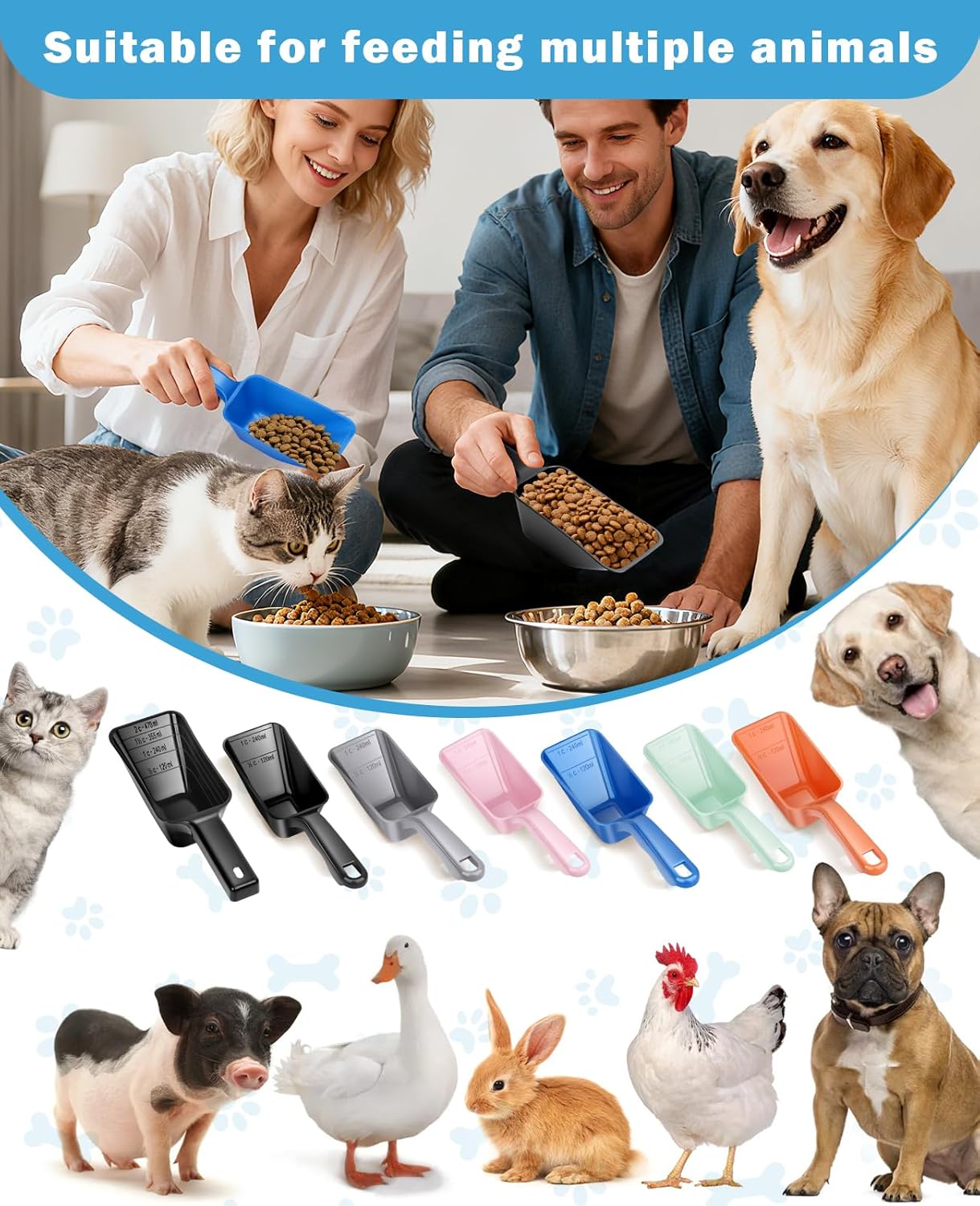 2-Pack Dog Food Scoop Set,1 Cup and 2 Cup Plastic Pet Food Measuring Scoops with Clear Measurement Lines,Multi-Purpose Pet Food Scooper for Dogs, Cats (Green and Black)