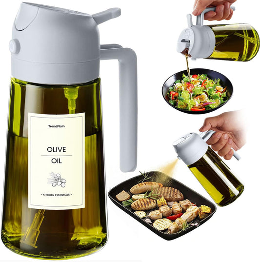 TrendPlain - Original 16oz/470ml Olive Oil Dispenser Bottle for Kitchen Gadgets and Air Fryer Accessories - Olive Oil Sprayer for Cooking w/Stickers - Black&Green