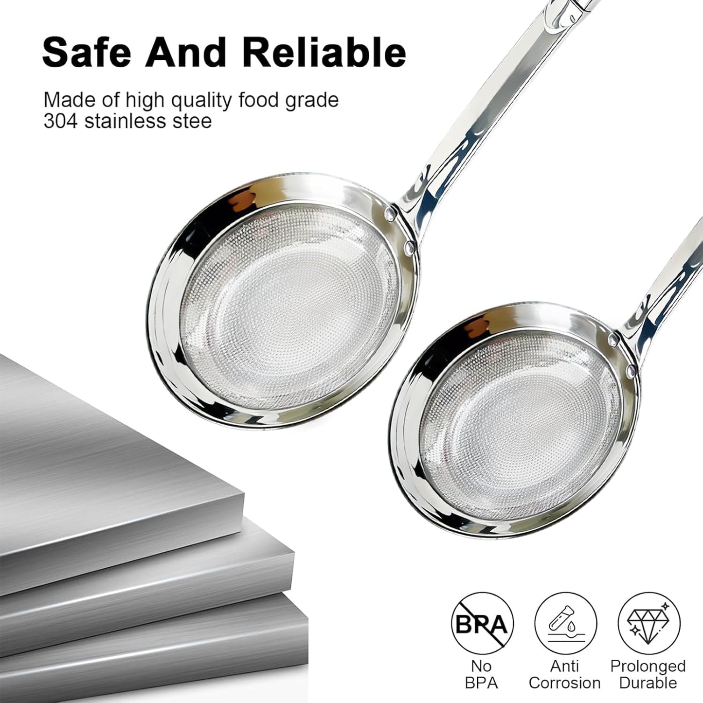 Fine Mesh Stainless Steel Colander - 2024 Upgrade Extra Fine Strainer With Handle, Sieve Spoon for Oil Filter, Food Strainer Kitchen Gadget (Large)