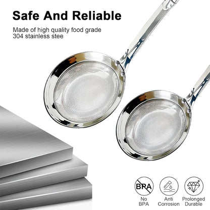 Fine Mesh Stainless Steel Colander - 2024 Upgrade Extra Fine Strainer With Handle, Sieve Spoon for Oil Filter, Food Strainer Kitchen Gadget (Large)