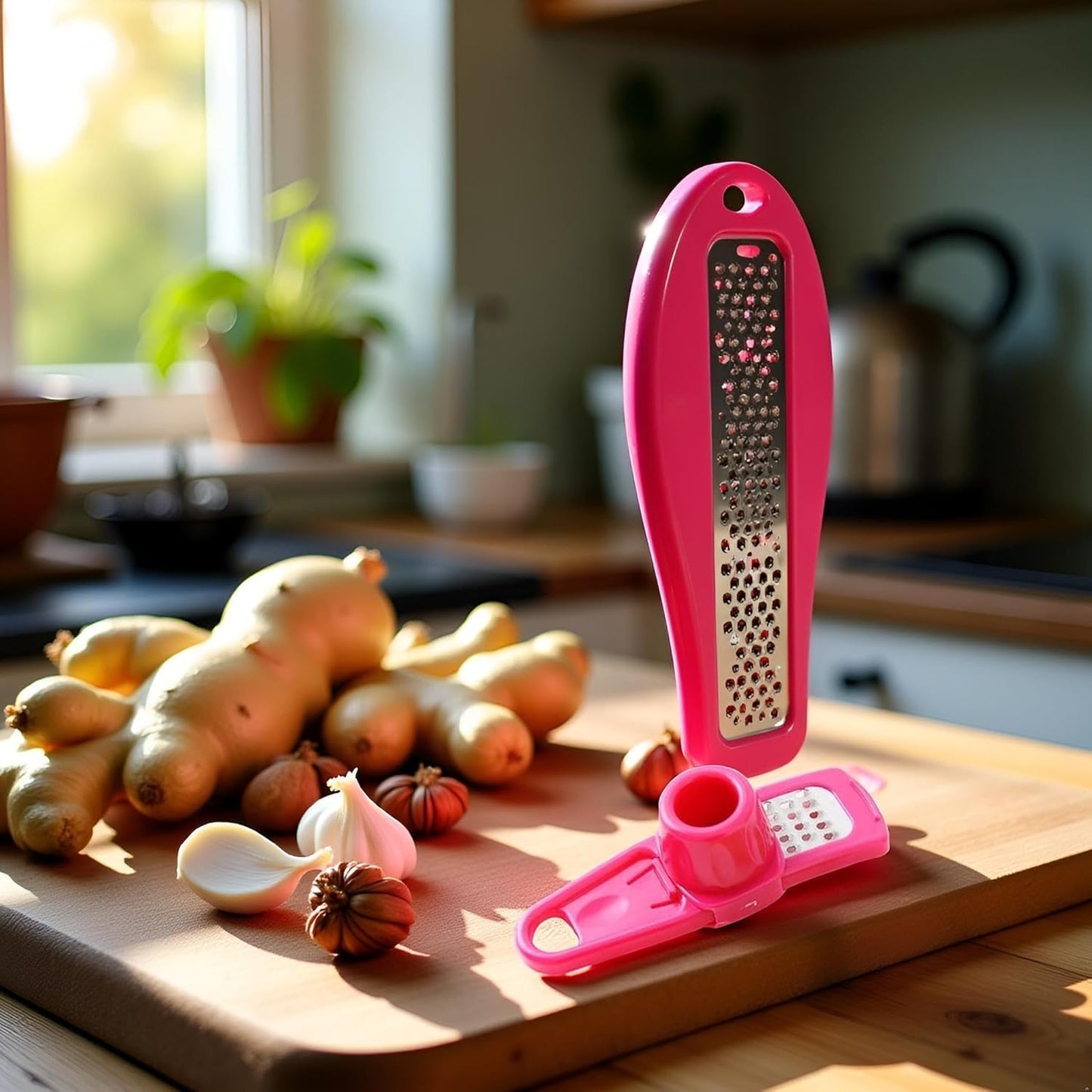 2Pcs Rose Red Multifunction Ginger Grater Tool Mini Grater Nutmeg Grinder Garlic Grater, Kitchen Manual Fruit Vegetable Nuts Chopper Grinder Tools