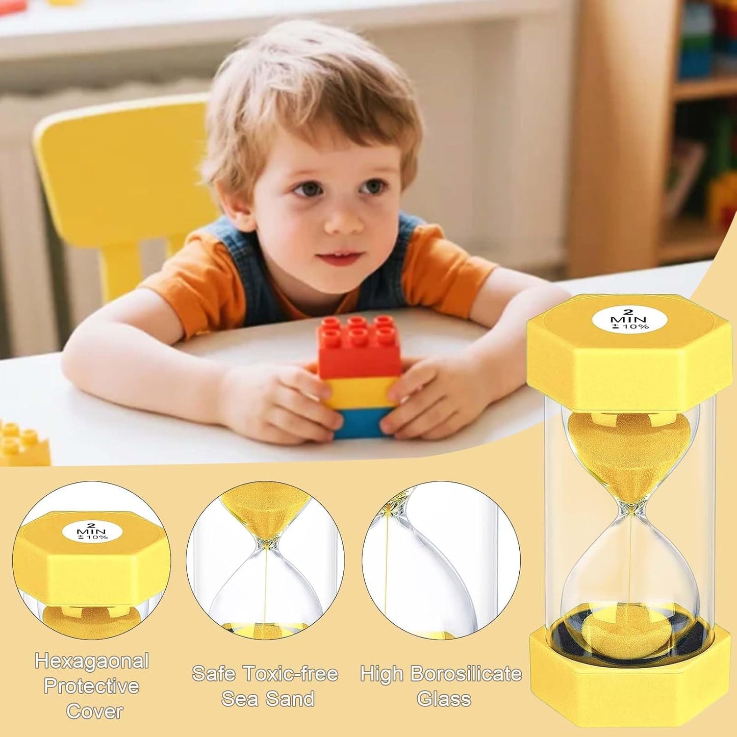 5 Minute Hourglass Sand Timer, Plastic Hexagon Hourglass Sand Clock 5 Min, Reloj De Arena 5 Minutos,Unbreakable Green Hour Glass Sandglass for Classroom Games Kitchen (Green)