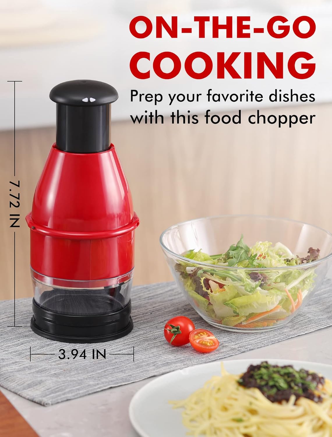 Geedel Food Chopper Vegetable Cutter, Easy to Clean Manual Veggie Onion Garlic Nut Chopper Dicer, Dishwasher Safe Vegetable Chopper with Container for Onions Nuts Garlic Veggies Salads, No BPA, Red