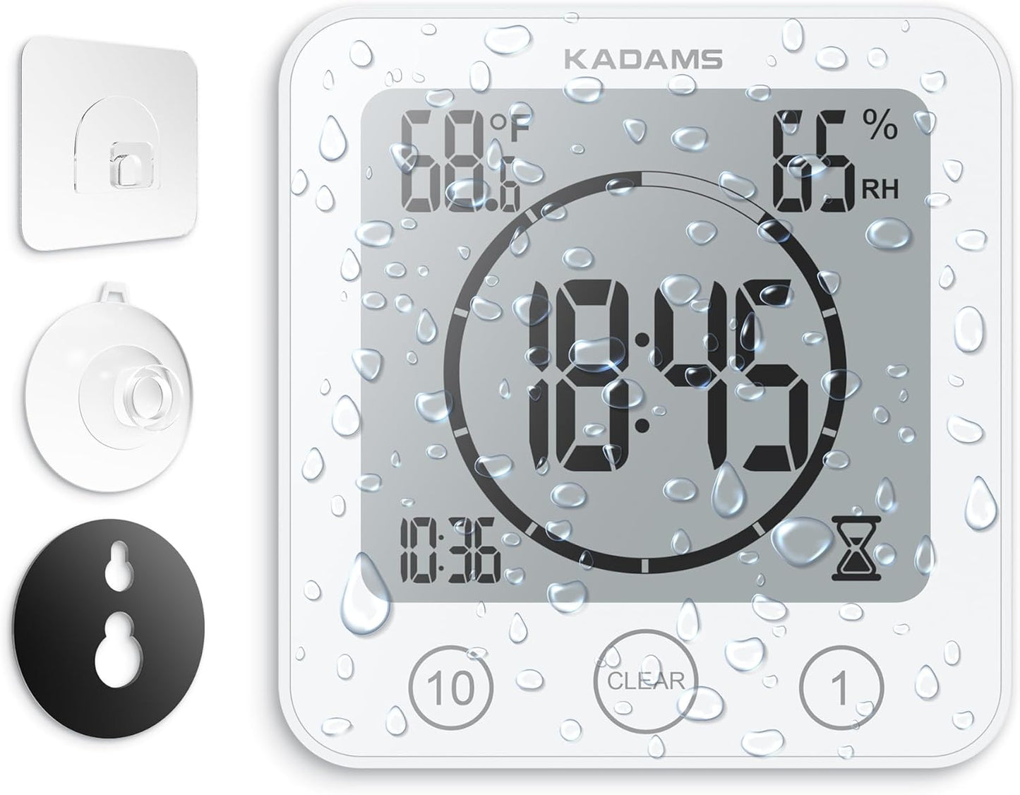KADAMS Shower Clock Waterproof Bathroom Timer – Digital Wall Clock with Countdown, Magnetic Kitchen Clock with Temperature & Humidity, Suction Cup for Kids Shower Spa Cook Bath (Black)