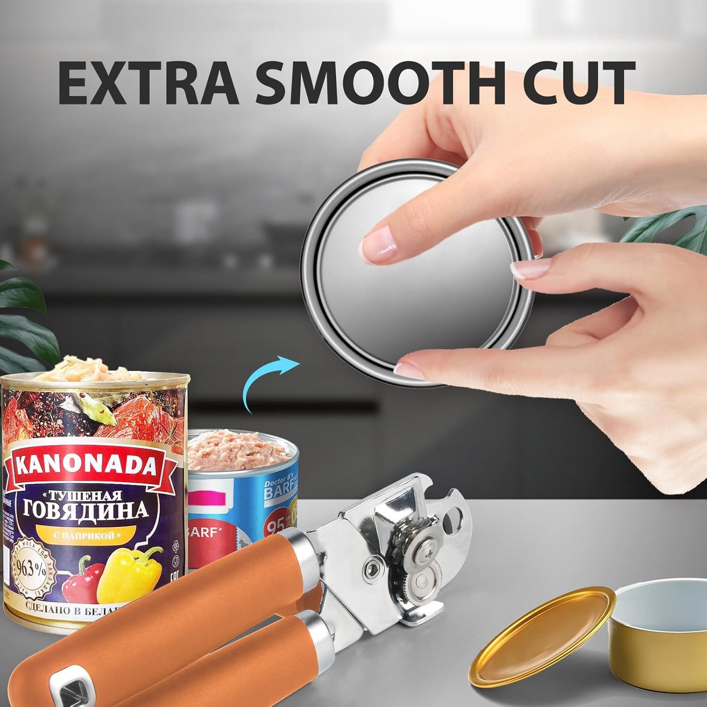 Safring Can Opener Manual, Heavy Duty Handheld Strong Can Opener with Soft Touch Handle, Sharp Blade Smooth Edge, Can Openers with Multifunctional Bottle Opener, Black