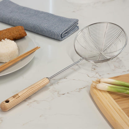 Joyce Chen Kitchen Spider Strainer Stainless Steel 5-Inch Wire Basket with Heat-Resistant Bamboo Handle