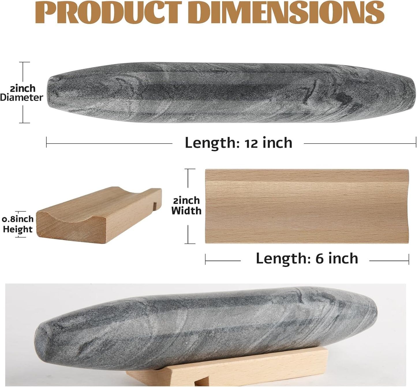 Koville African Natural Marble Rolling Pin, Non-Stick Polished Dough Roller, Pasta, Dumpling, Fondant, Pie Crust, Bread, Pizza Dough, Kitchen Baking Pastry Tools with Mat/Scraper（Namib Fantasy）