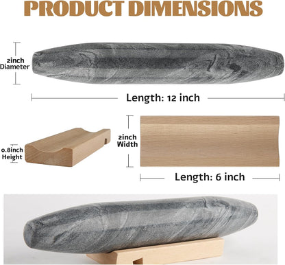 Koville African Natural Marble Rolling Pin, Non-Stick Polished Dough Roller, Pasta, Dumpling, Fondant, Pie Crust, Bread, Pizza Dough, Kitchen Baking Pastry Tools with Mat/Scraper（Namib Fantasy）