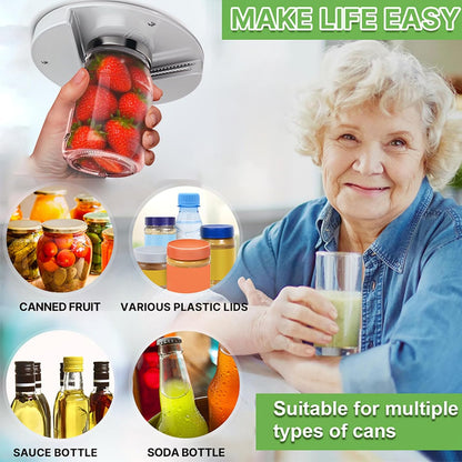 Under Cabinet Jar Opener for Seniors & Arthritis – Self-Adjusts to All Lids 0.6"-4.7", One-Hand Effortless Jar Opener for Weak Hands, Under Mount Kitchen Gadget with Screws
