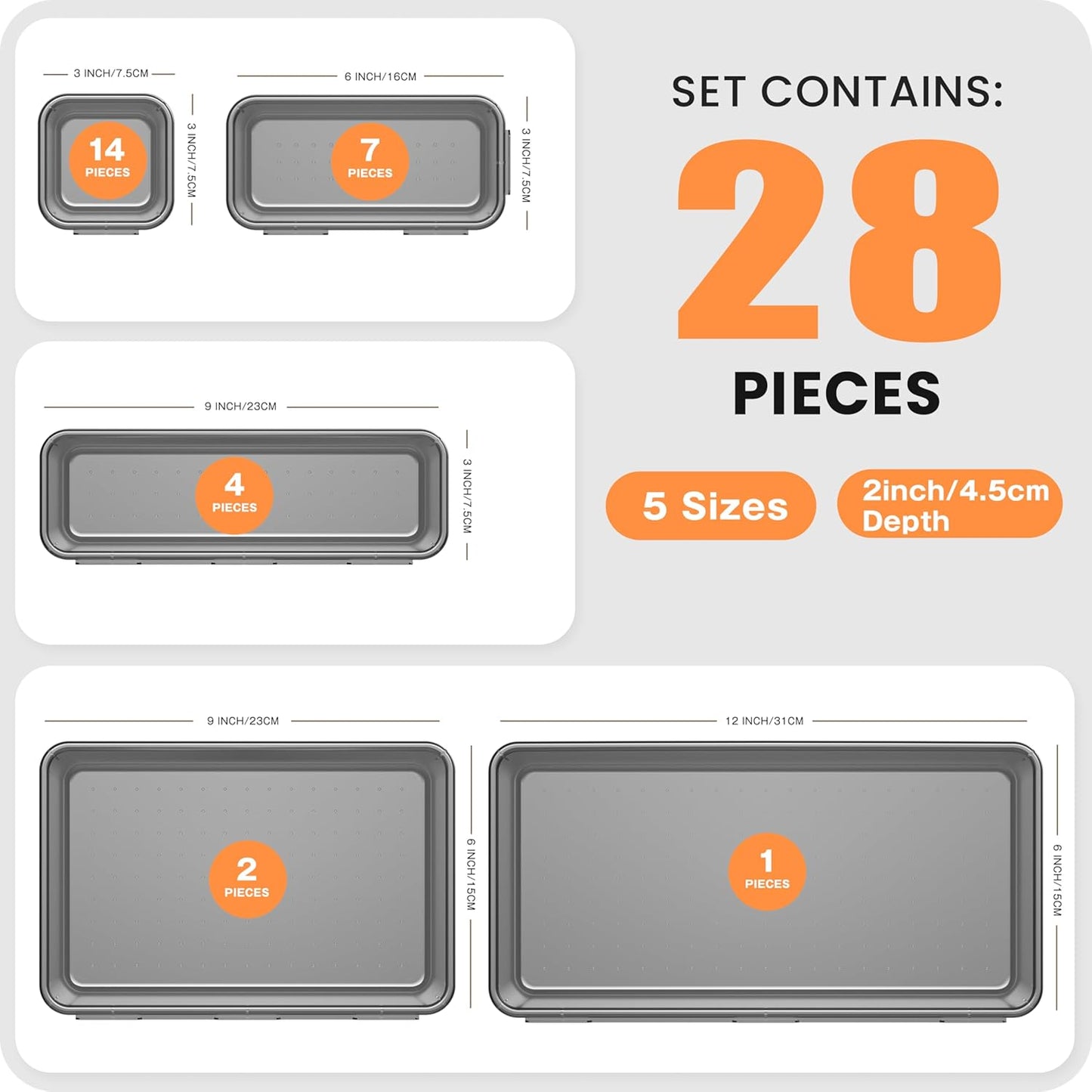 A-LuGei 【Military Grade】 Drawer Organizer, 【𝟱𝗦𝗶𝘇𝗲】 Makeup organizer, 【Holds 177 Items】 Bathroom Organizers and Storage, Organization and Storage, Desk Drawer Organizer for Vanity (Clear)