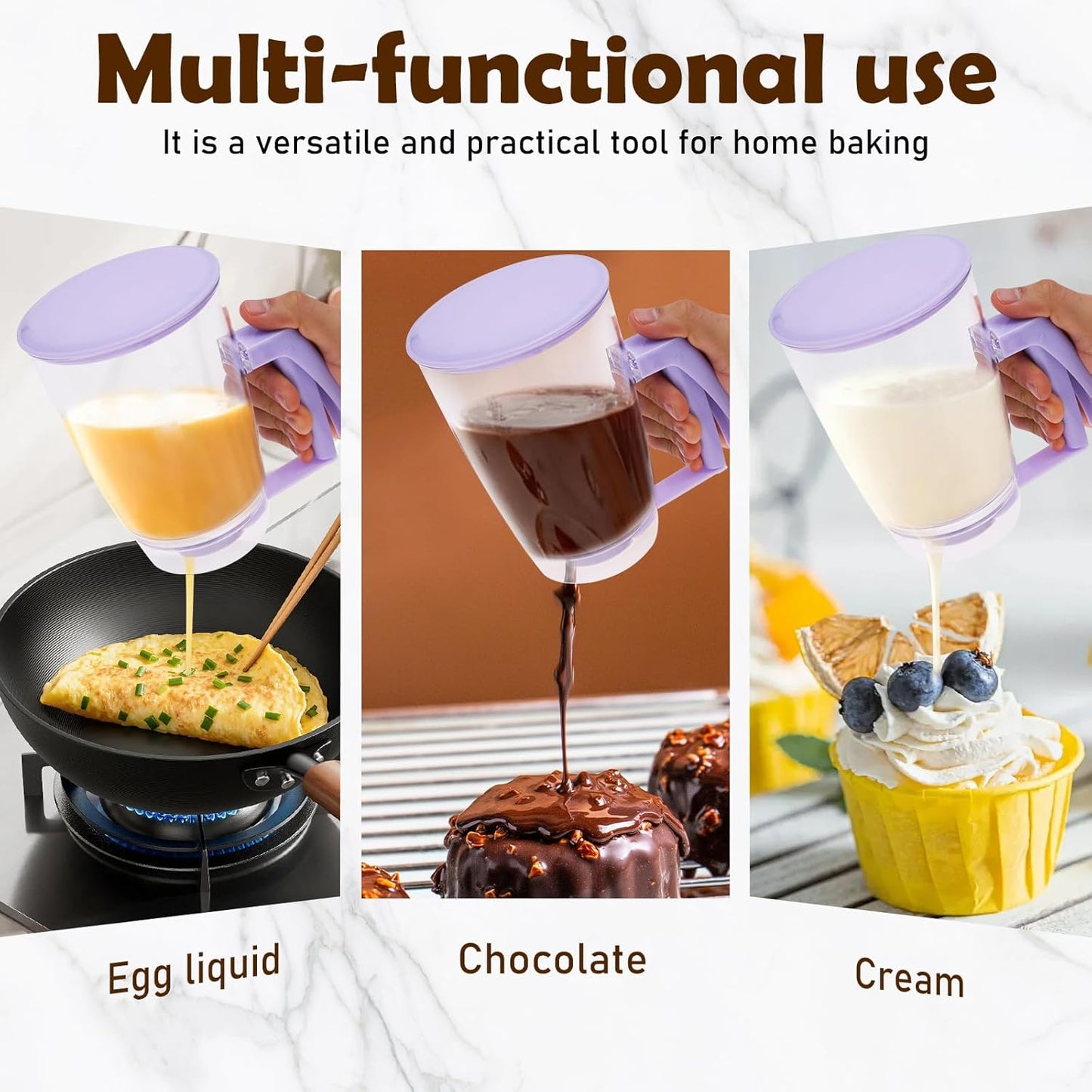 Pancake Batter Dispenser, Kitchen Must Have Tool for Pancakes, Cupcake, Waffle, Cupcake & Crepe, Batter Separator Maker with Measuring Label and Squeeze Handle, Baking Supplies for Griddle