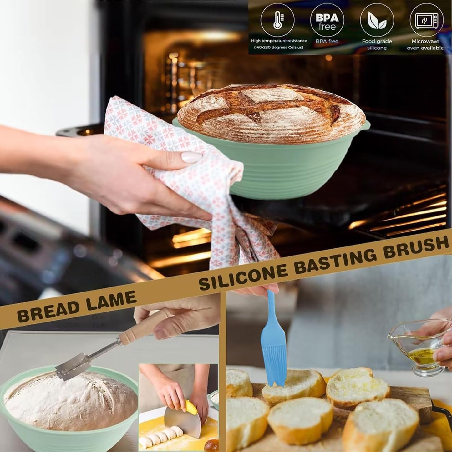 Sourdough Starter Kit with Banneton Bread Proofing Basket, 9” Round Banneton with Liner, 24 oz Starter Jar, Bread Lame, Dough Whisk & Sourdough Baking Supplies