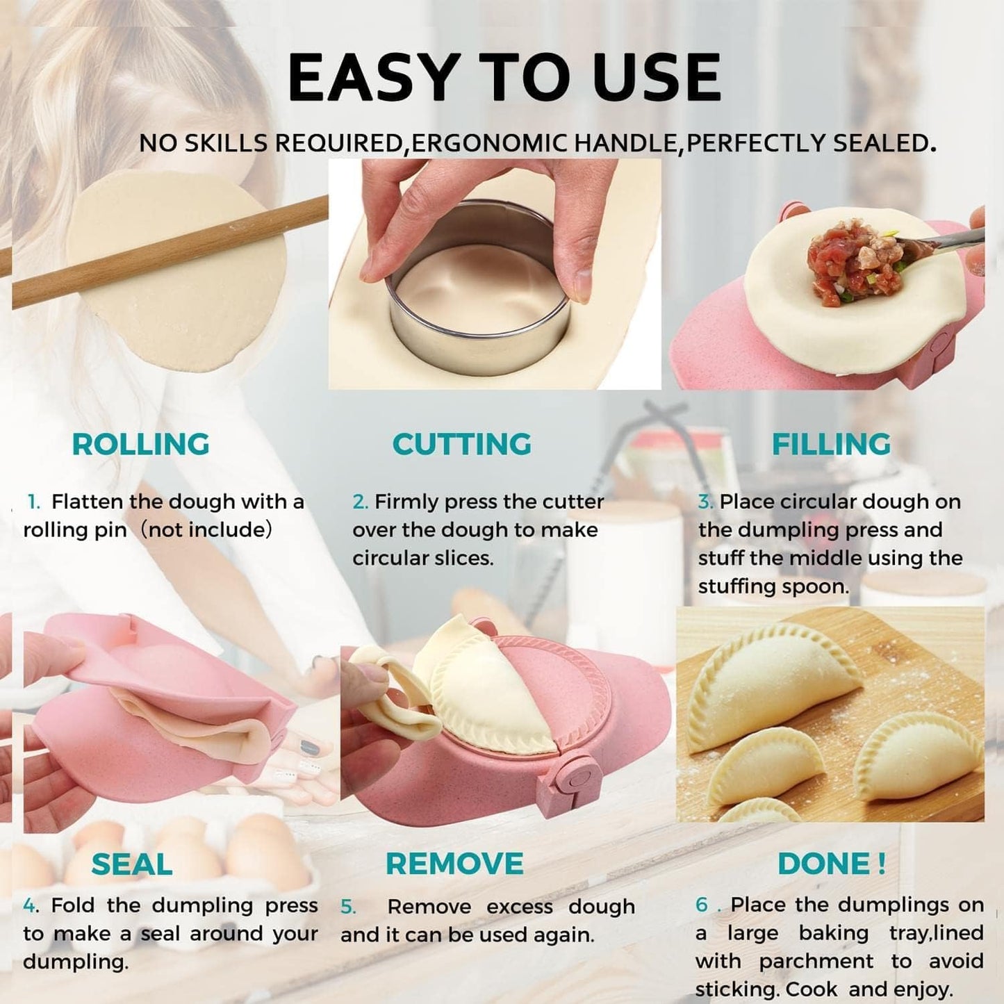 Dumpling Maker, Empanadas press mold maker Set with Dough Cutter, Dumpling Mold Set for Pierogi, Pastelitos, Calzone, Turnovers, Chinese Dumpling White 3sizes (4"+3"+2.6")