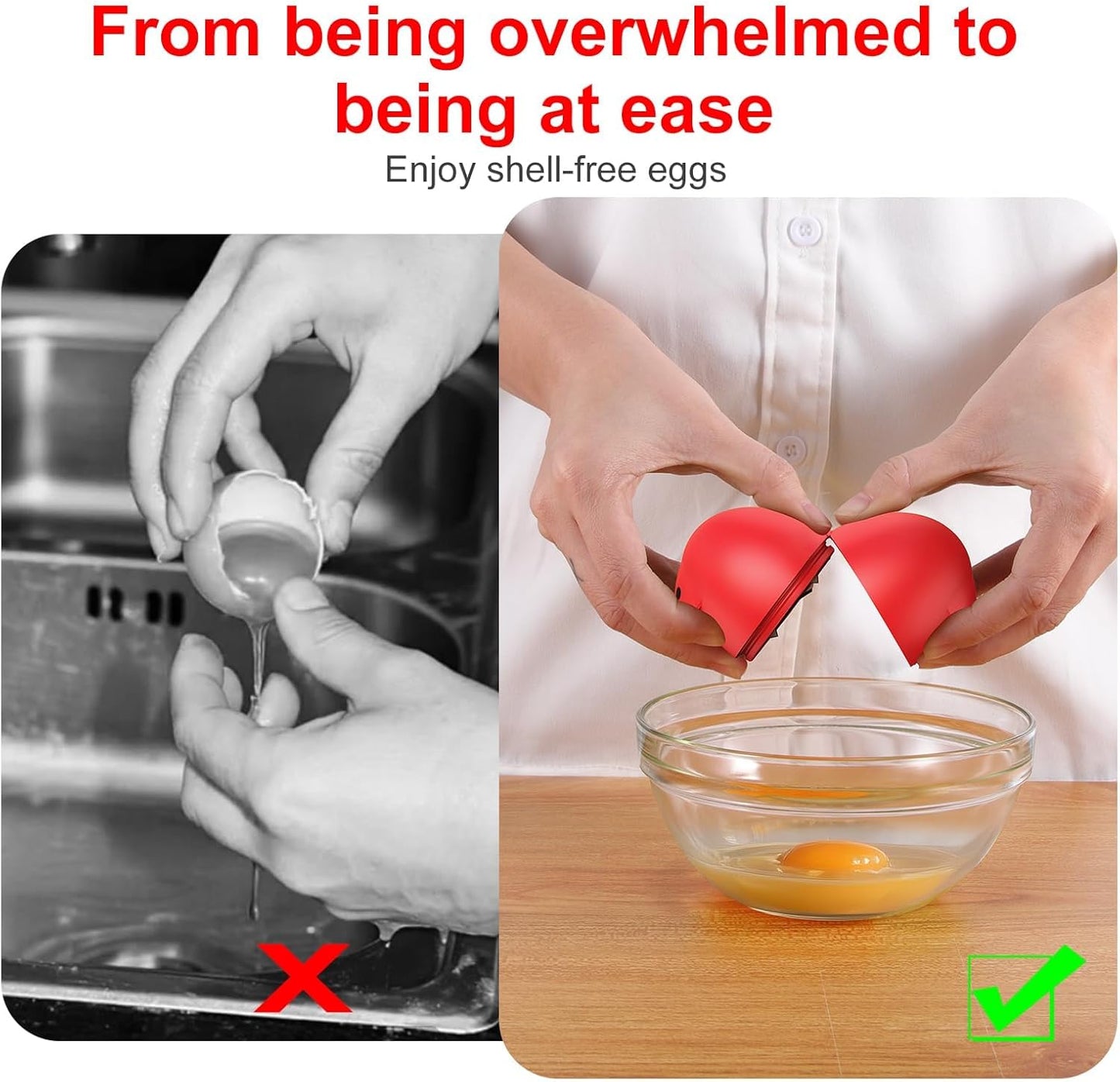 Egg Cracker, Silicone Egg Shell Opener, Cute Egg Shaped Design, Opens Eggs with Ease, A Little Happiness Boost for Your Kitchen. (Color: Red, 1-Pack)
