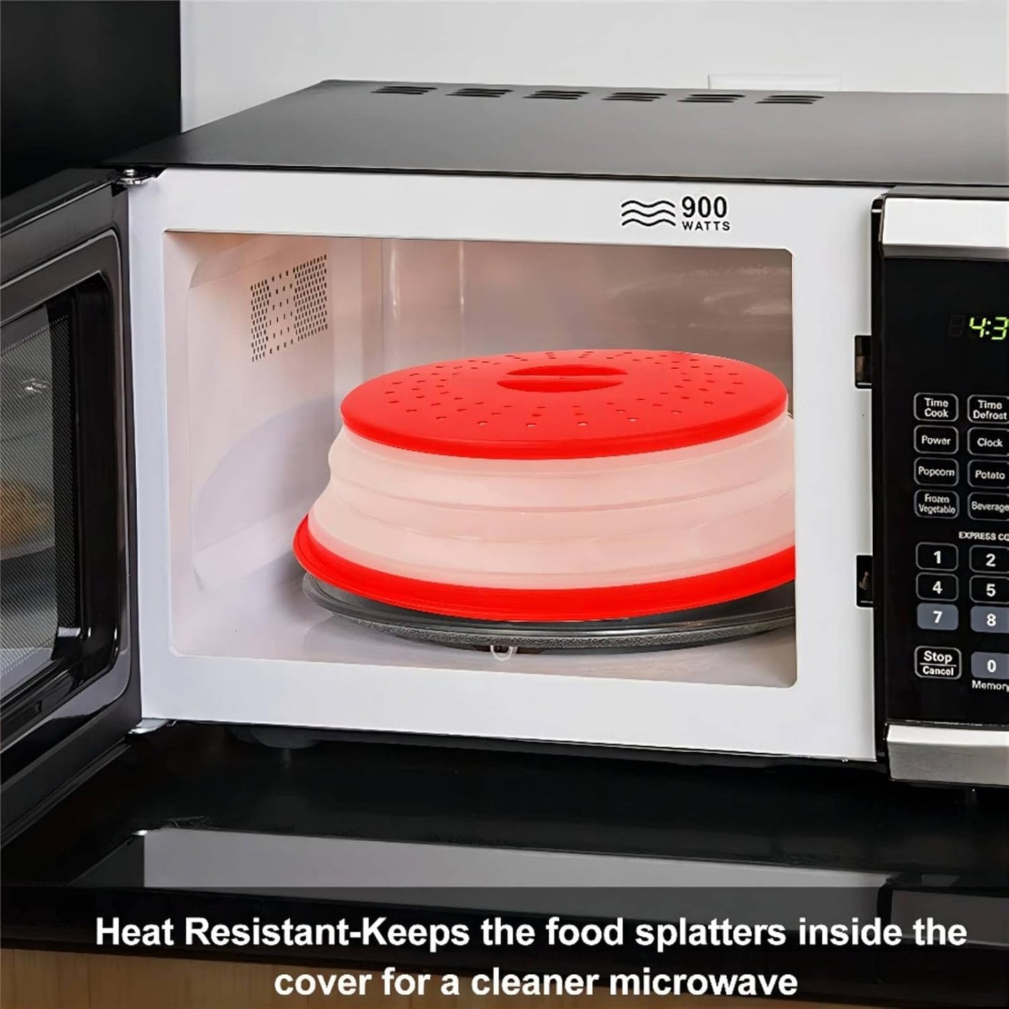 Collapsible Microwave Splatter Cover for Food, Vented Microwave Plate Cover Lid 10.5 inch, BPA-Free Silicone & Plastic, Dishwasher Safe, Multipurpose Colander for Fruit Vegetable, Black
