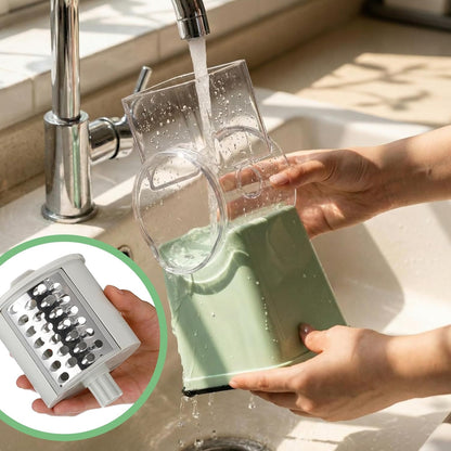 6-in-1 Multifunctional Rotary Cheese Grater with 11 Blades Dice Shred Slice Vegetable Chopper with Suction Base 360° Rotating Handle Safety Push Cup Multi Food Slicer Dicer for Kitchen(Green)