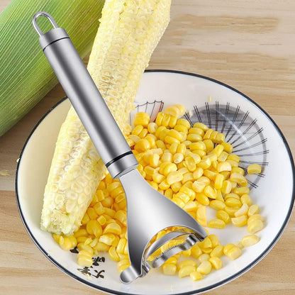 3Pcs Silver Magic Corn Cutter Peeler, corn peeler, Corn Stripper Cob Stripper Tool, Stainless Steel Corn Thresher, Corn Peeler with Ergonomic Handle, Graters, Peelers and Slicers