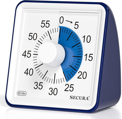 Secura 60-Minute Visual Timer, Classroom Timer, Countdown Timer for Kids and Adults, Time Management Tool for Teaching (Blue & Blue)