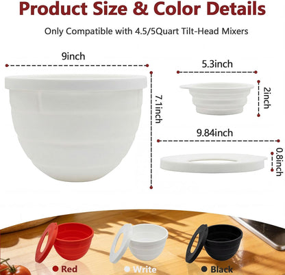 Silicone Bowl Liner for KitchenAid Mixer 4.5/5QT, Collapsible Mixing Bowl Insert with Airtight Lid, Food Grade Silicone KitchenAid Stand Mixer Bowl Liner, Heat Resistant, Dishwasher Safe, 1 (Black)