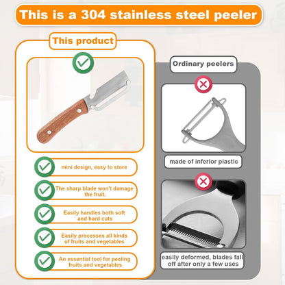 Multi-Functional Vegetable Peeler with Wooden Handle, Stainless Steel Thick & Thin Skin Fruit Peeler with Bottle Opener, Not for Left-Handed Users, Practical Kitchen Tool for Apple Potato