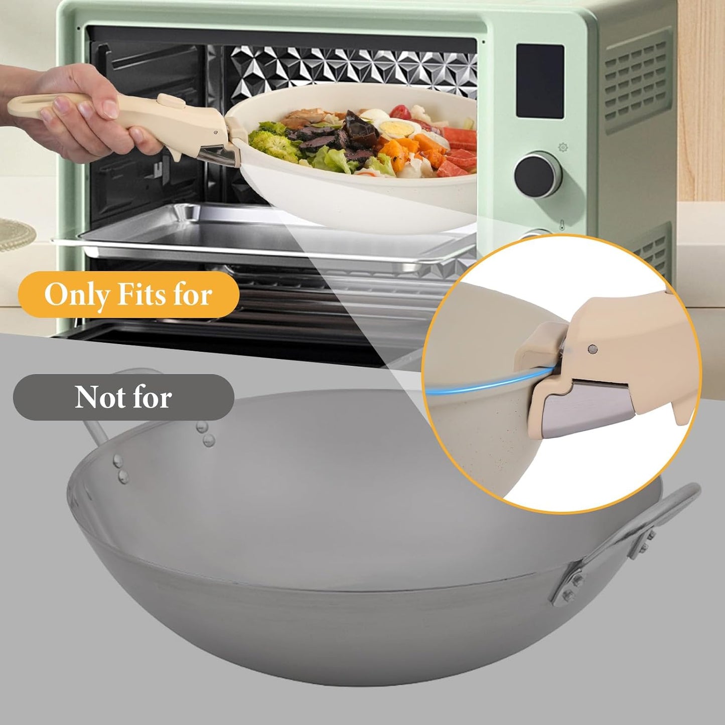Removable Pot Handle, Universal Pan Handle, Replacement for Pots and Pans, Fits All Cookware, Includes Spoon Rest, Durable & Heat-Resistant, Cream White
