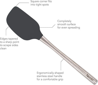 Tovolo Flex Core Silicone Spatula Spoonula Set of 2 for Non Stick Cast Iron Cooking & Baking, Dishwasher Safe Heat Resistant BPA Free Long Stainless Steel Handle Kitchen Utensil, Charcoal Gray