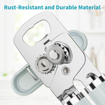 Ultrean Manual Can Opener Bottle Opener, Heavy Duty Stainless Steel Smooth Edge Manual Hand Held Can Opener With Soft Touch Handle, Rust Proof Oversized Handheld Easy Turn Knob (Black)