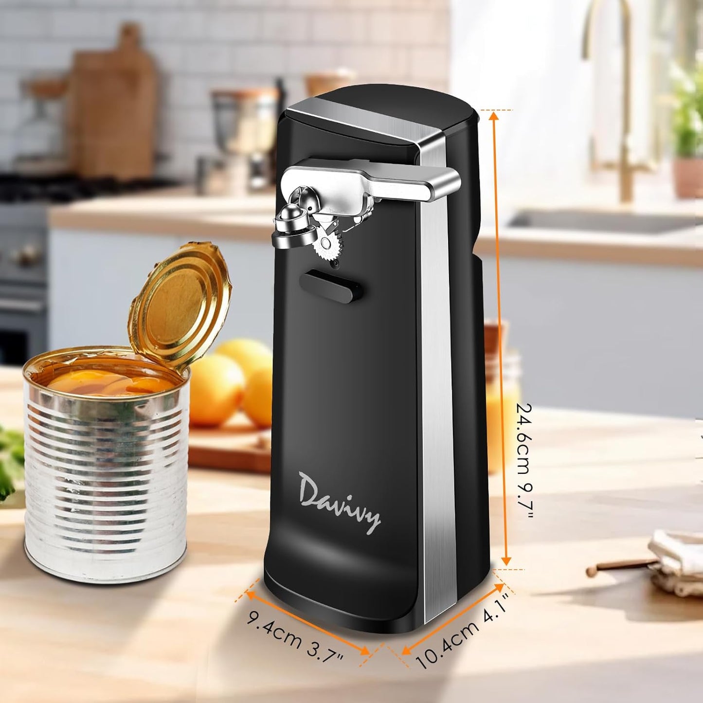 Davivy Electric Can Opener - One-Touch Hands-Free Operation,Removable Stainless Steel Cutter, 3-in-1 Design with Knife Sharpener&Bottle Opener(Blue)