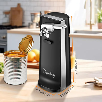 Davivy Electric Can Opener - One-Touch Hands-Free Operation,Removable Stainless Steel Cutter, 3-in-1 Design with Knife Sharpener&Bottle Opener(Blue)