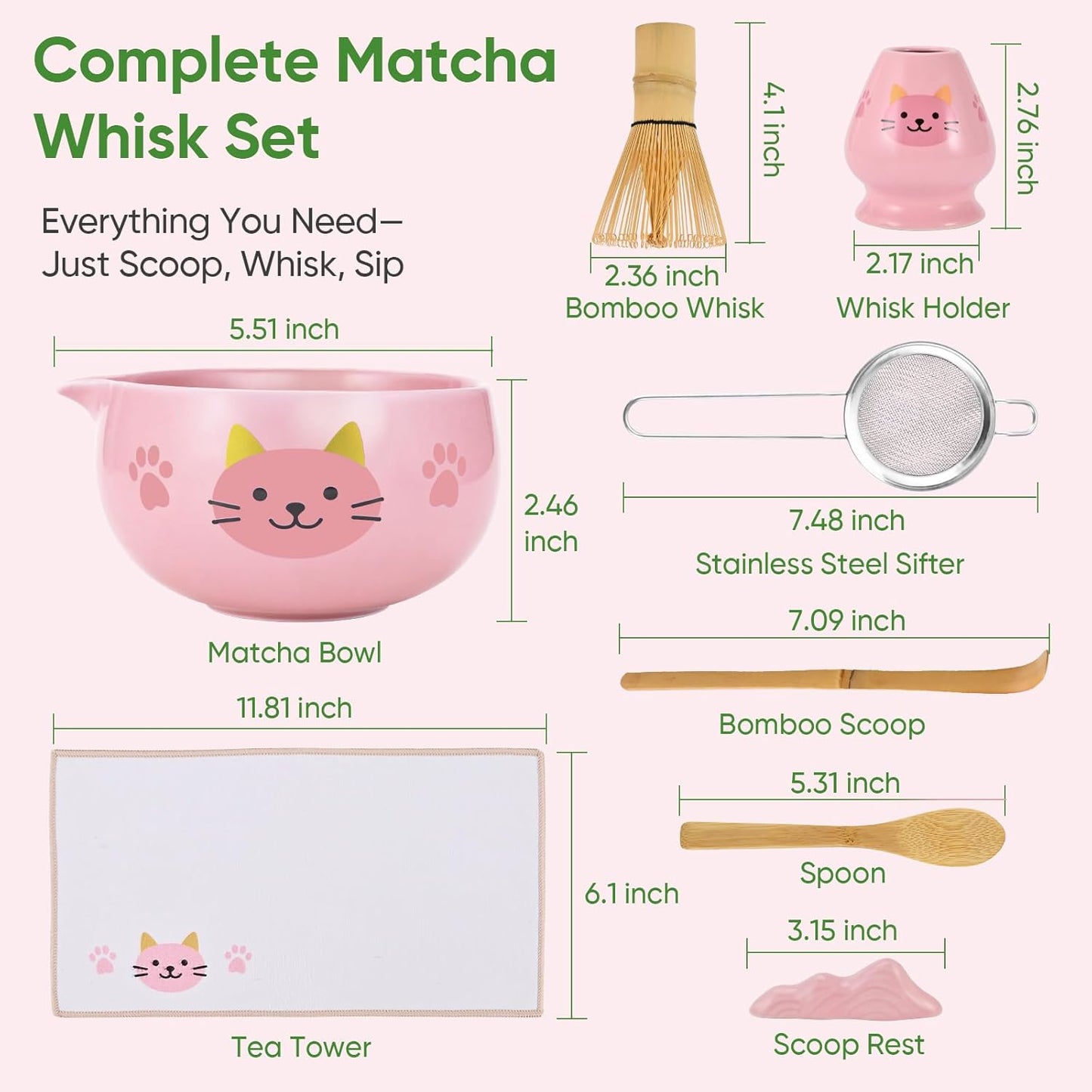 Matcha Whisk Set, 5Pcs Ceramic Matcha Set Includes Matcha Bowl, Matcha Whisk and Holder, Bamboo Scoop and Sifter, Ideal Matcha Bowl Set for Authentic Matcha Tea Experience