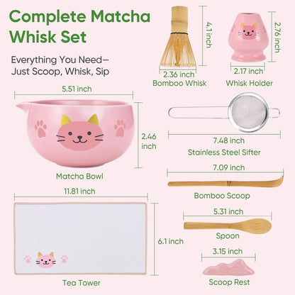 Matcha Whisk Set, 5Pcs Ceramic Matcha Set Includes Matcha Bowl, Matcha Whisk and Holder, Bamboo Scoop and Sifter, Ideal Matcha Bowl Set for Authentic Matcha Tea Experience