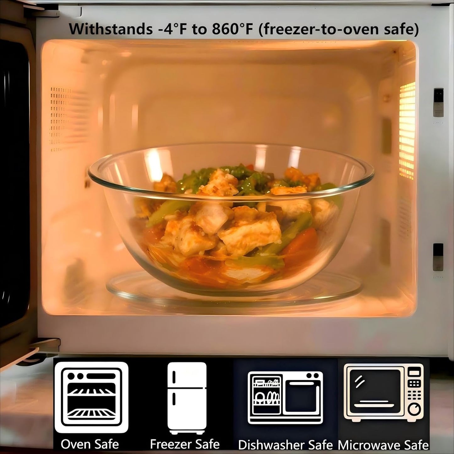Borosilicate Glass Mixing Bowls, Set of 3 (2.8, 2.2, 1.1QT) - Heavy-Duty, Scratch Resistant & Lead-Free. Oven, Microwave, Dishwasher & Freezer Safe. Ideal for Meal Prep, Baking, Serving.