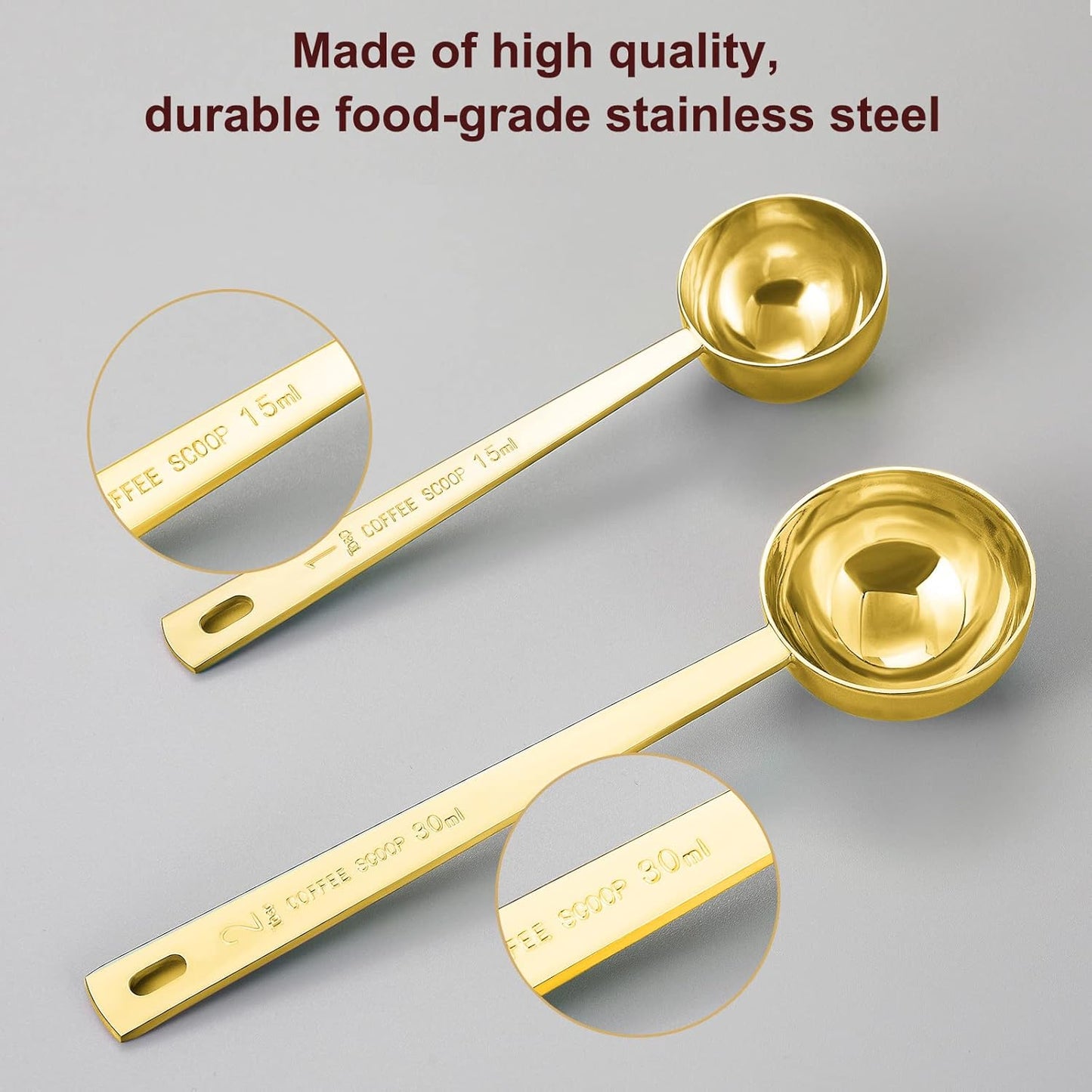 Safring Coffee Scoop Set, Tablespoon Scoop 2 Pc Set (1 Tbsp & 2 Tbsp), Stainless Steel Measuring Spoons for Ground Coffee with Short Handles, for Tea, Sugar, or Flour