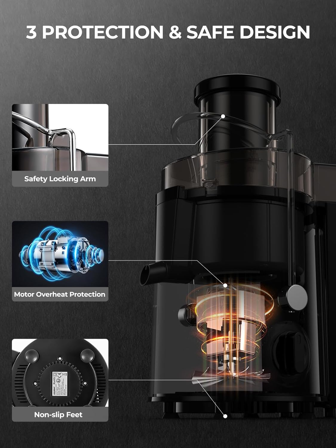Juicer Machines, HOUSNAT Juicer Whole Fruit and Vegetables with 3-Speed Setting, 400 W Motor Quick Juicing Ideal for Beginners & Light Daily Use, Cleaning Brush and Juicing Recipe Included