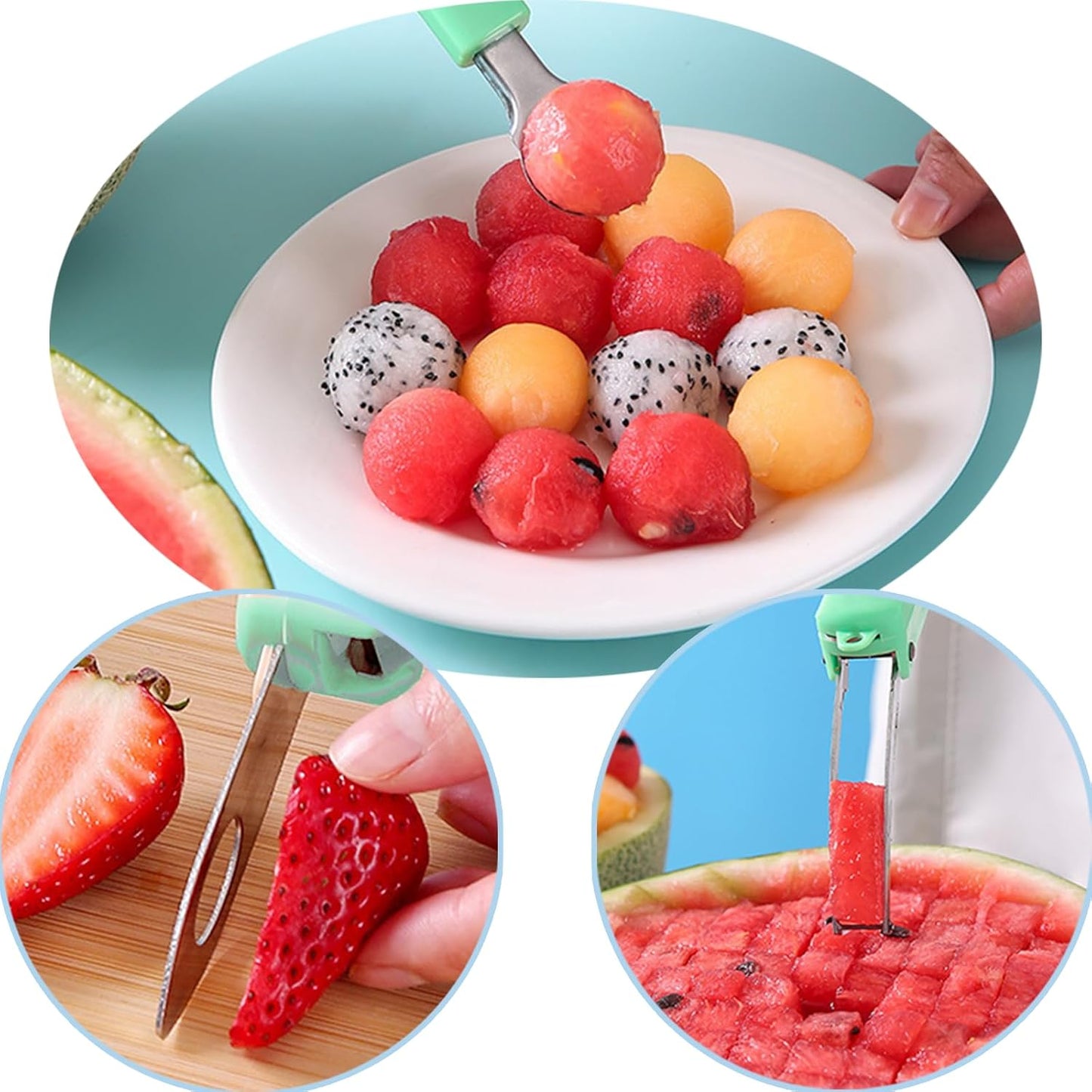 Melon Baller Scoop Set,Cookie Scoops for Baking and Ice Cream Scooper and Fruit Slicer Cutter